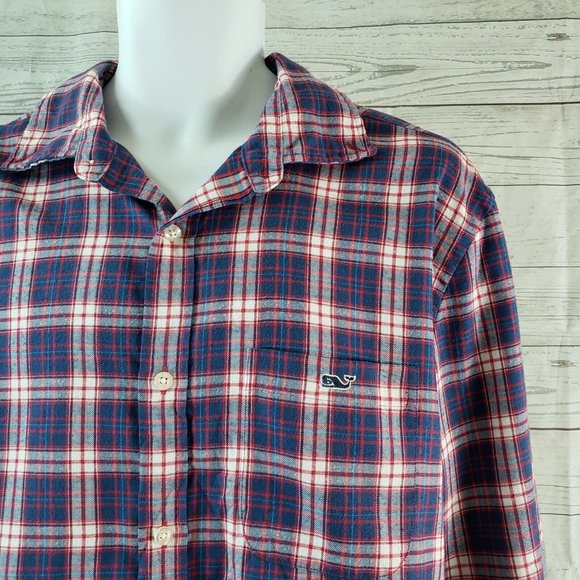 Vineyard Vines Mens Classic Fit Tucker Shirt Sz Large Red Blue Plaid - Picture 2 of 6